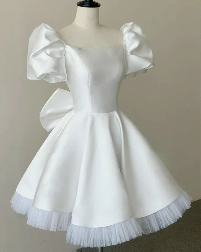 Luolandi Sweetheart A Line Short Sleeves Prom Dress Lovely Homecoming Dress Chic Graduation Dress Simple Birthday Party Dress